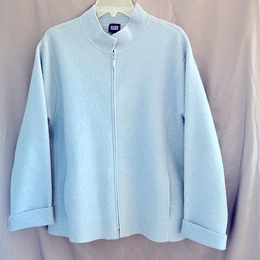 - EILEEN FISCHER Babyblue Boiled Wool Jacket